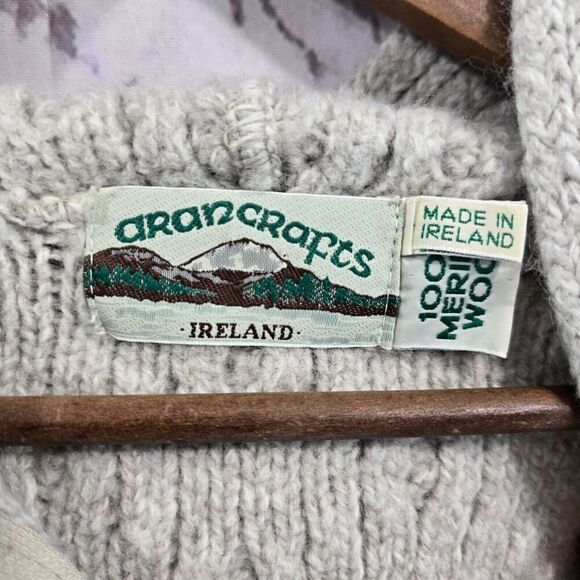 Aran Crafts Wool Sweater Womens Large Cardigan Hooded Oversized Fisherman Vtg - Picture 3 of 13